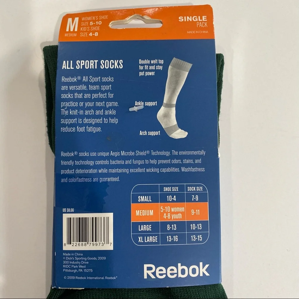 NEW Reebok All Sport Aegis Protected Socks Green Unisex Med Women 5-10 Kid 4-8
